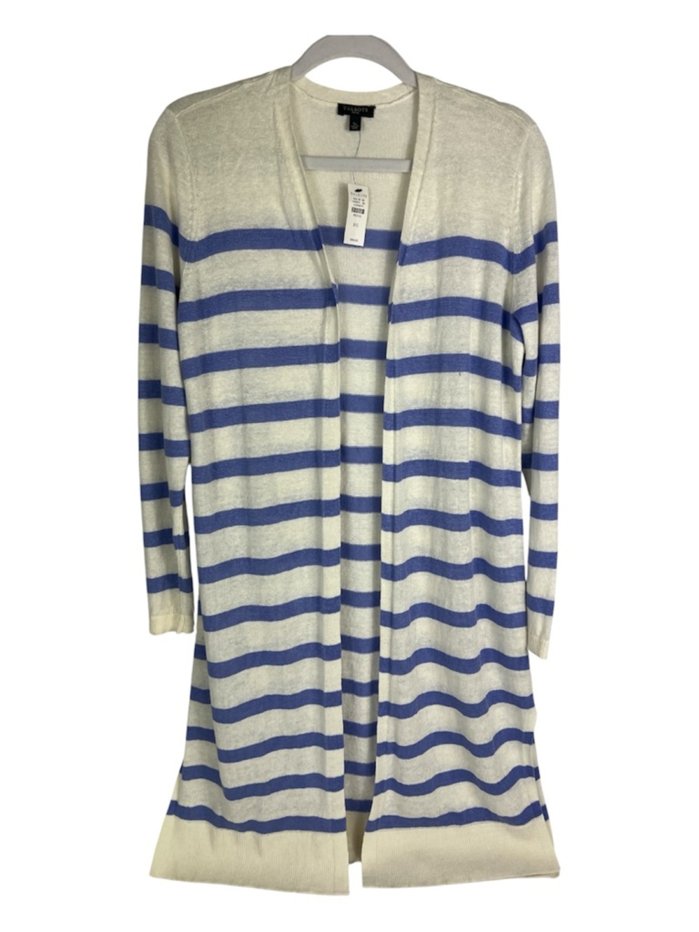 Talbots  Sz Small Petite Long Line Cardigan 100% Linen Lavendar Stripe NWT